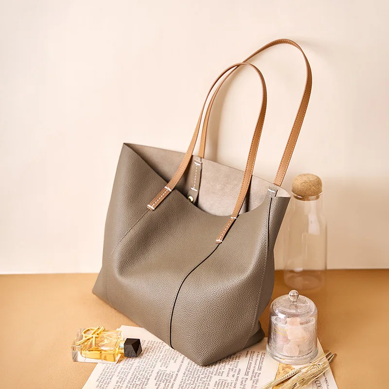 Women Bag Cow Leather Simple Fashion Office Lady Zipper SOFT Casual Composite Bag Shoulder Bag Handbag Shopping Bag