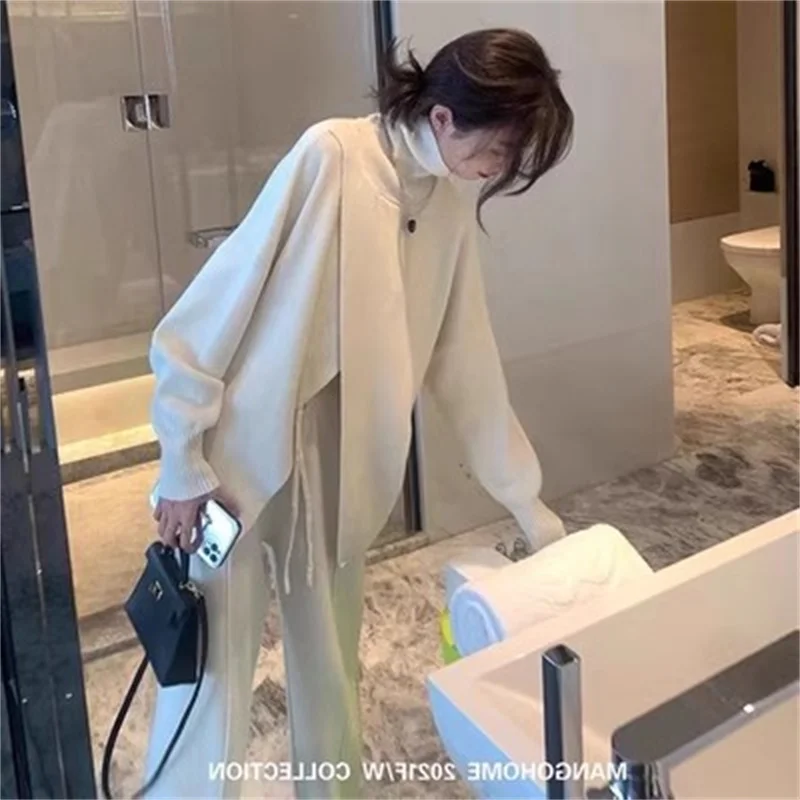 

Professional Small Fragrance Set Women Autumn Winter 2023 New High Grade Sweater Knitted Wide Leg Pants Two Piece Set Female