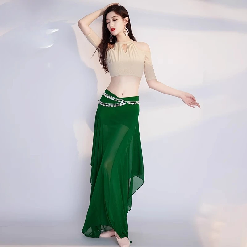 カスタマイズされた新しいベリーダンス衣装練習ドレストップスカートカラーコントラストパフォーマンス衣装オリエンタルダンススカート