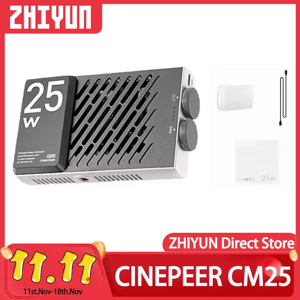 ZHIYUN CINEPEER CM25 25W Bi Color 2700K-6200K Mini Handheld Shooting Lighting Fill Light for TVC Vlog Outdoors Store Tour