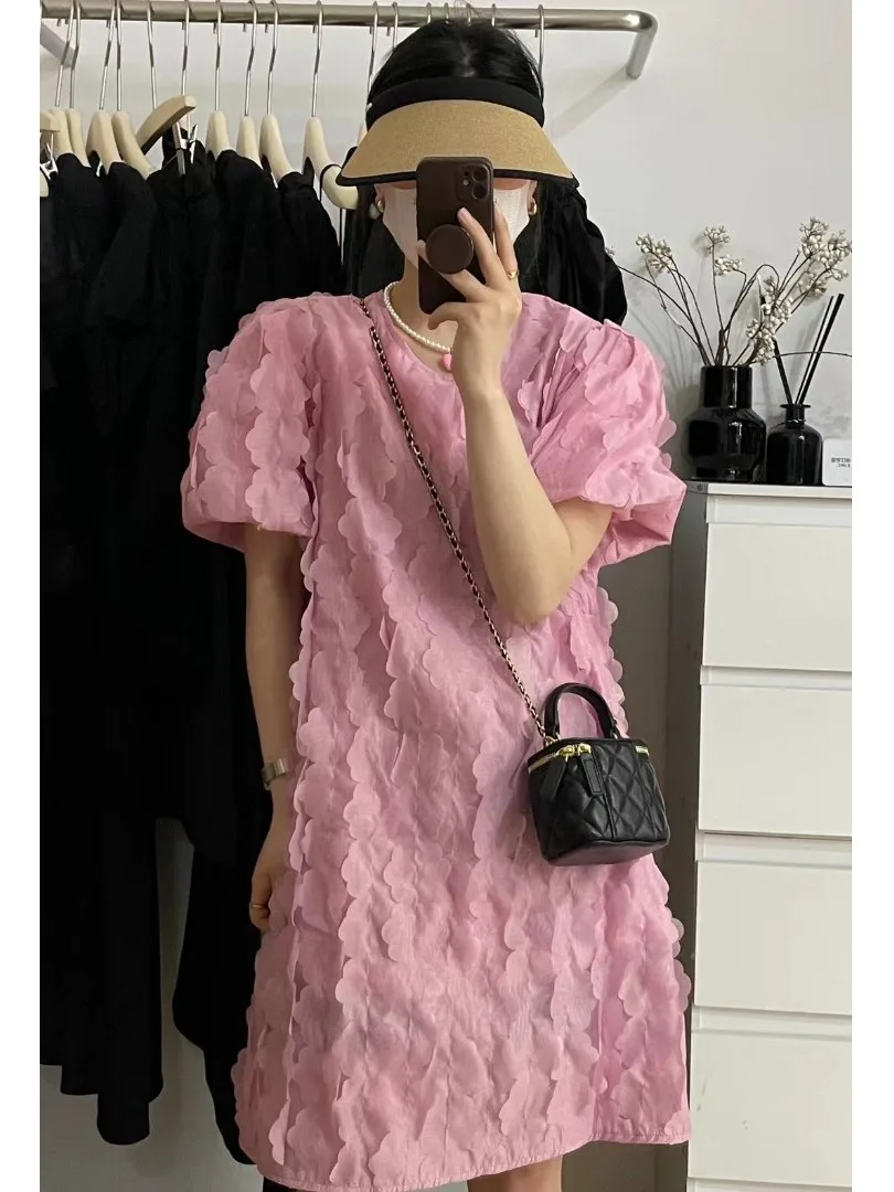 

Chic Sweet Petal Bubble Sve Dr Women's Summer Beautiful A-Line Skirt Trendy ort Sve Casual Versatile Dres