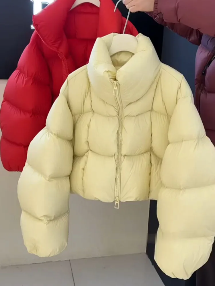 

Корейское пальто с пышным пухом Jaet, женское зимнее новое тонкое теплое белое пальто с воротником-стойкой и воротником-стойкой для поездок на работу Faion