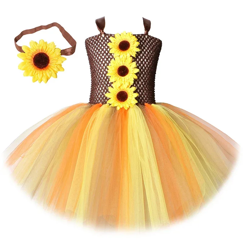 

Осенние платья принцессы с подсолнухом для девочек, осенние лесные костюмы на Хэллоуин, детское пугало, необычный наряд-пачка для карнавальной вечеринки