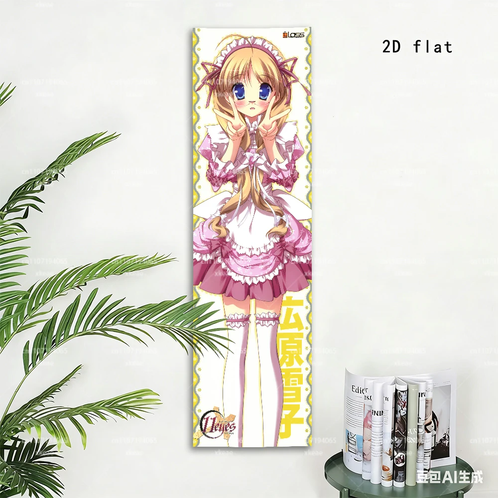 Hirohara Yukiko Vertical Tapestry, 11eyes Pink Lolita Maid Anime Long Wall Hanging Yellow Lace Border Decor