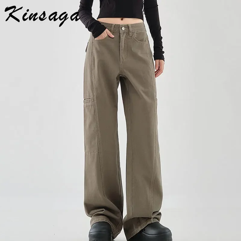 Streetwear Maillard Women's Boyfriend Cargo Pants Couple's Vintage Relaxed Baggy Straight Leg Cleanfit Low Waist Wide Leg Jeans