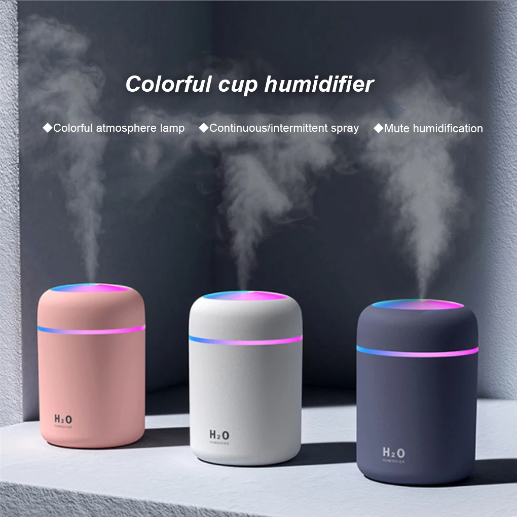 Mini humidificador portátil, difusor de bajo ruido, pulverizador de niebla de luz de atmósfera, purificador de aire para dormitorio, oficina y sala de estar