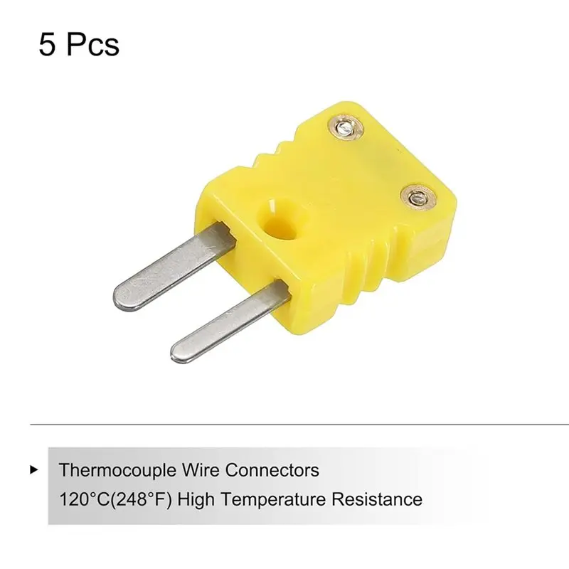 LLCS-5X Mini Type K Thermocouple Connector Male Plug Adapter High Temperature 120℃ (248℉) For Thermocouple Sensor Probes