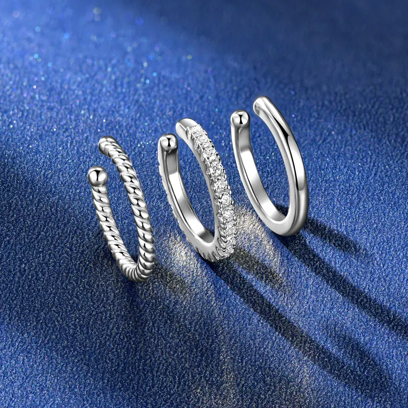 IOGOU 3Pcs/Set Ear Clip on Earring for Women Men S925 Sterling Silver Moissanite Half Hoop Earrings Dainty Trendy Fine Jewelry