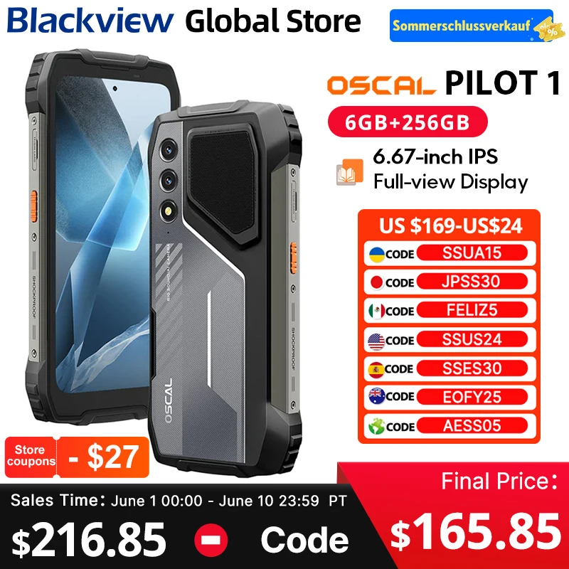 

Blackview Oscal PILOT 1 Rugged phone 6.67-inch HD+ 90Hz Display Helio G81 CPU 5W BOX Speaker 6GB 256GB 15000mAh NFC Cellphone