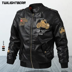 High Quality Men's Leather Jacket Coat 5XL Embroidery Streetwear Casual PU Leather Bike Jackets Men Clothing Moto Jacket A2F8111