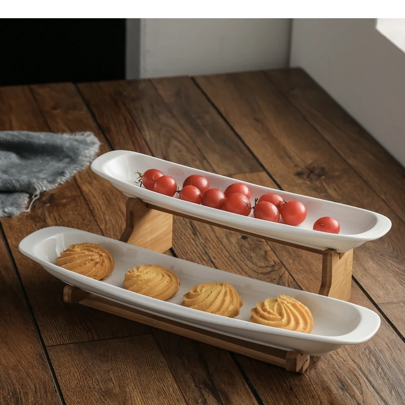 Step Shape Ceramic Plates Snacks Bowl Set Dessert Plate Wooden Ladder Fruit Dish Dinner Porcelain Cake Tray Food Tableware