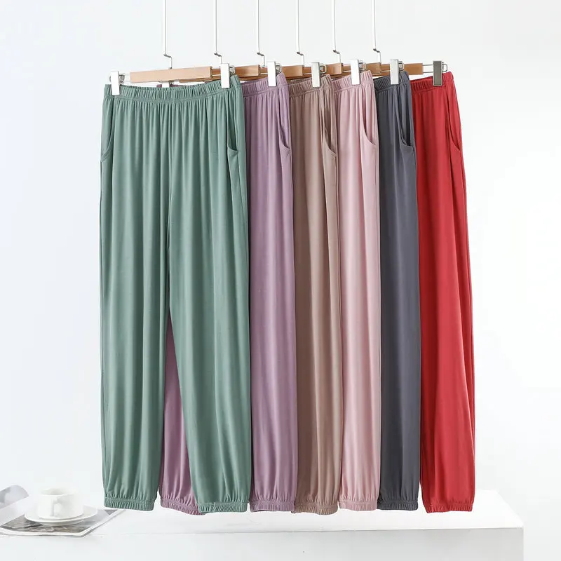 Plus Size Women's Casual Pants with Pockets High Waist Modal Yoga Pants Tapered Cuffed Ankle Loose Fit