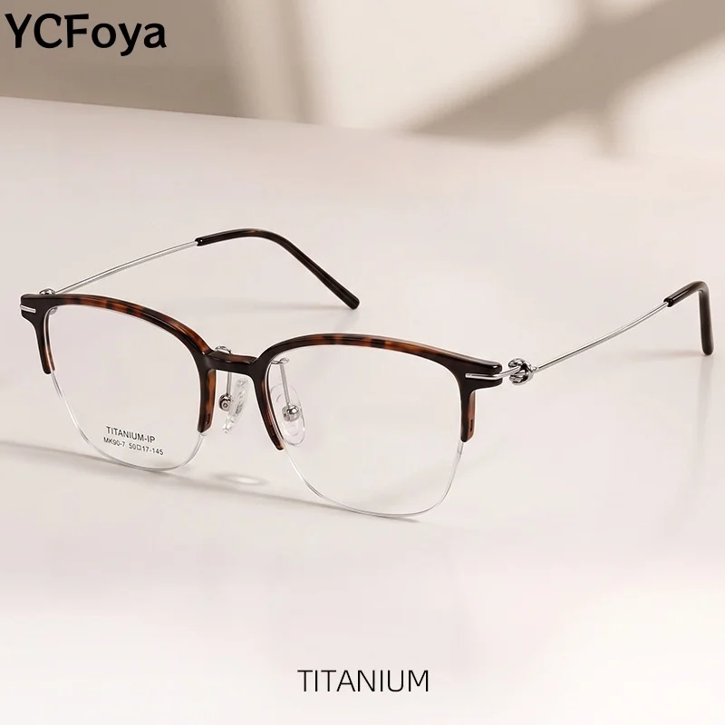 11g Damen Koreanische Version Halbrahmen-Brille aus reinem Titan, Herren Ultraleichte TR90 Kleine Brillengestelle Großhandel MK90-7