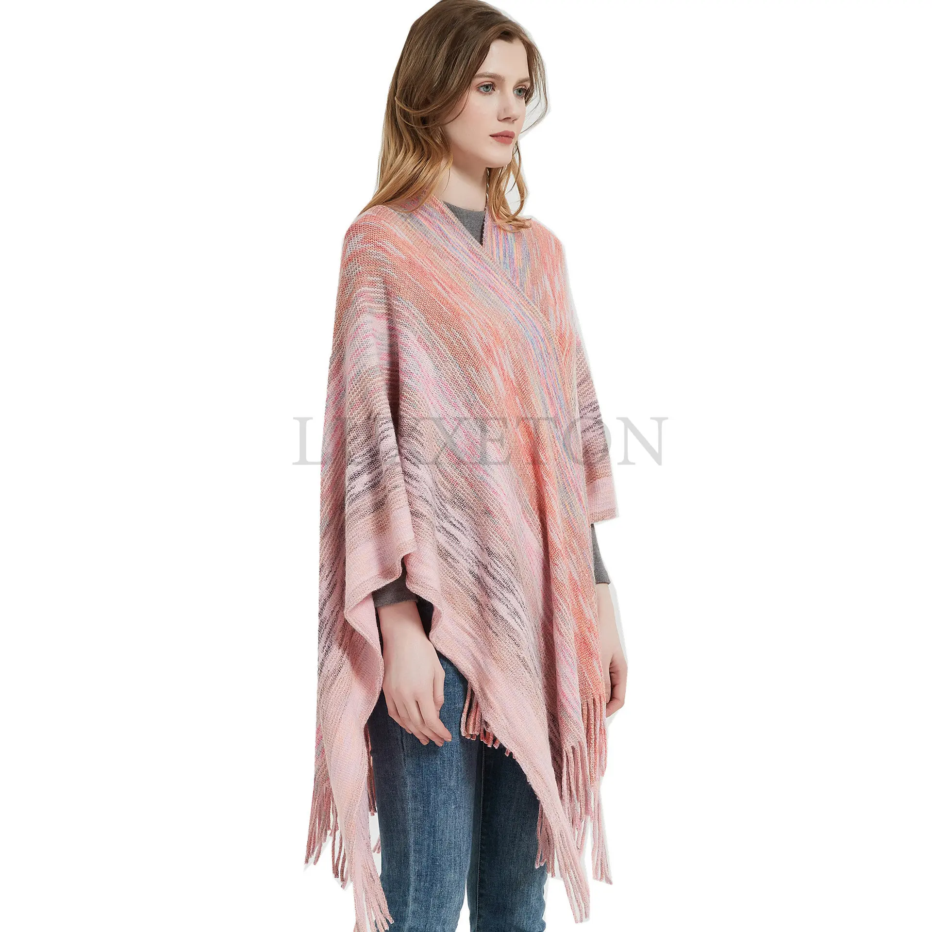 Cardigan Women Sweater pin-striped Cloak Autumn Winters Fringed Hem Knitting Cardigan Shawl Sweaters Women Fashion