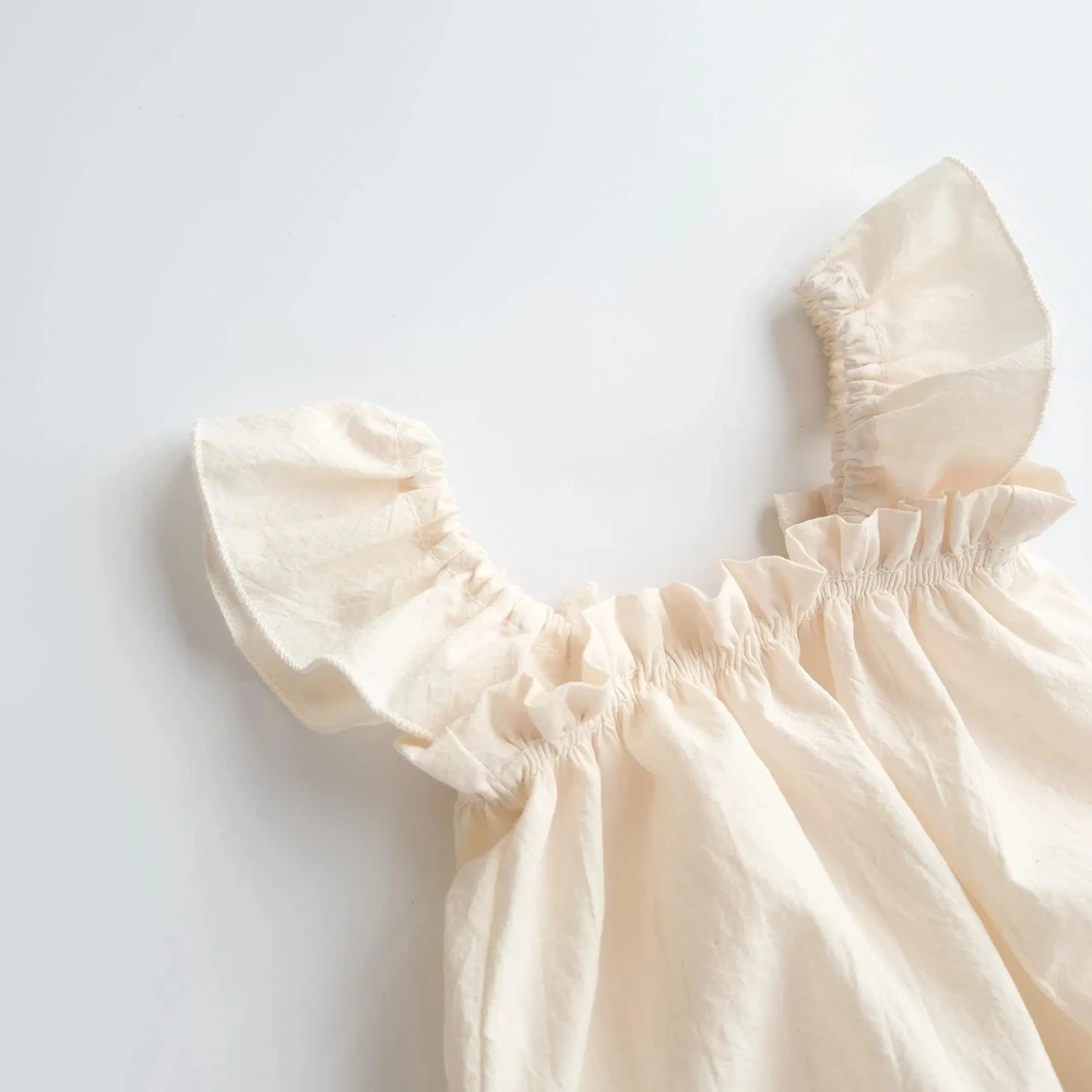 Newborn Photography Outfit Beige Ruffled Flutter Sleeve Romper Baby Photo Shoot Prop Newborn Photo Costume