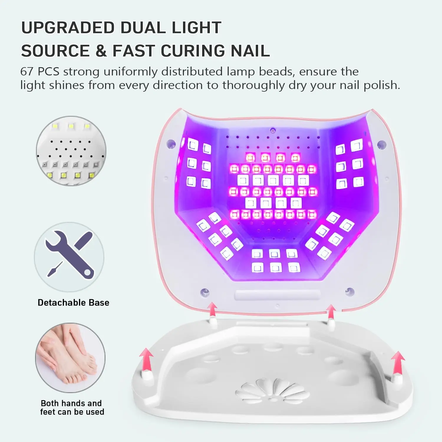 67 مصباح أظافر بالأشعة فوق البنفسجية ثنائي اللون LED، مجفف جل بمستشعر تلقائي مع 4 مؤقتات، قاعدة قابلة للطي (وردي) #5