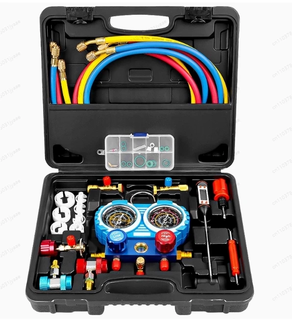 

NEW Car Air Conditioning Pressure Manifold Gauge Hose Kit,R22 R-410A R-134a R-404A Refrigerant Pressure GaugeSet withStorage Box