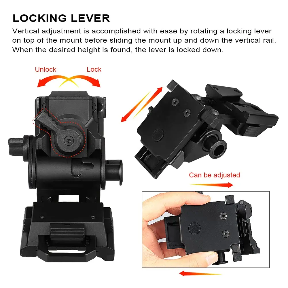 BOOIU L4G24 NVG Metal Helmet Mount Adjustable Metal Aluminum Tactical Helmet For PVS15/18 Night Vision Goggles Mount