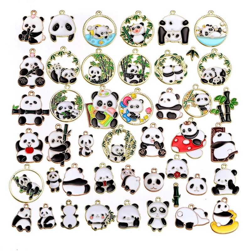 45PCS/Bag Fixed Packaging Cartoon Animal Giant Panda Bamboo Alloy Charms Jewelry Accessories DIY Earring Small Pendant Bracelet