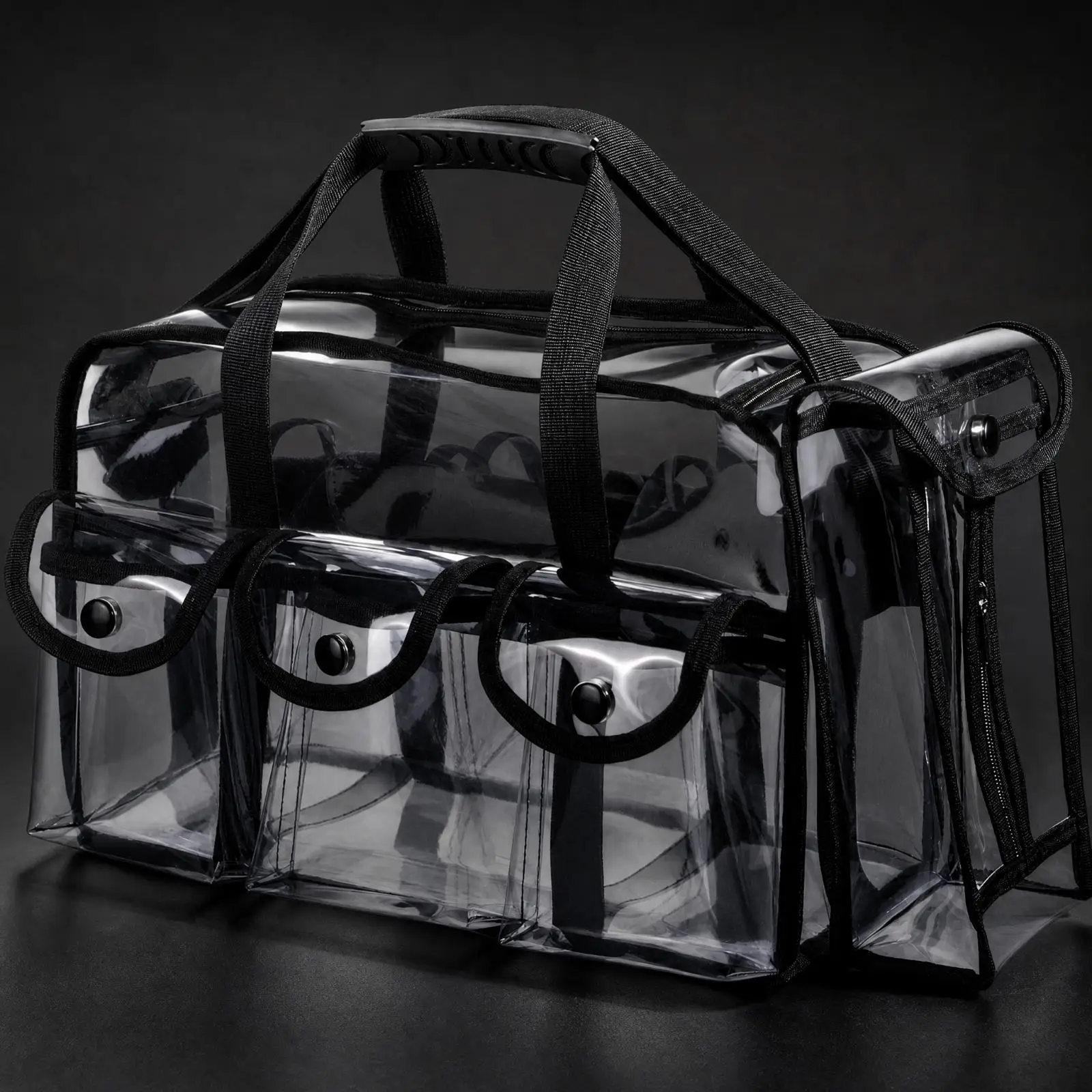 Cosmetic Bag Waterproof Transparent PVC Cosmetic Bag Multi-Compartment Travel Pouch with Carrying Handles Portable
