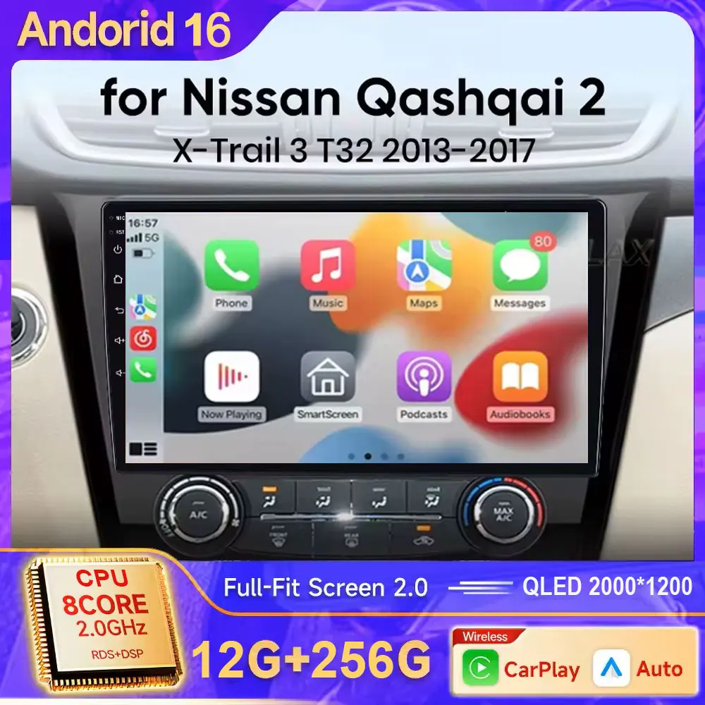 Android 16 Autoradio Multimedia für Nissan X-TRAIL X Trail T32 Qashqai 2 J11 2013 2014 2017 Autoradio 2 Din Carplay GPS OHNE DVD
