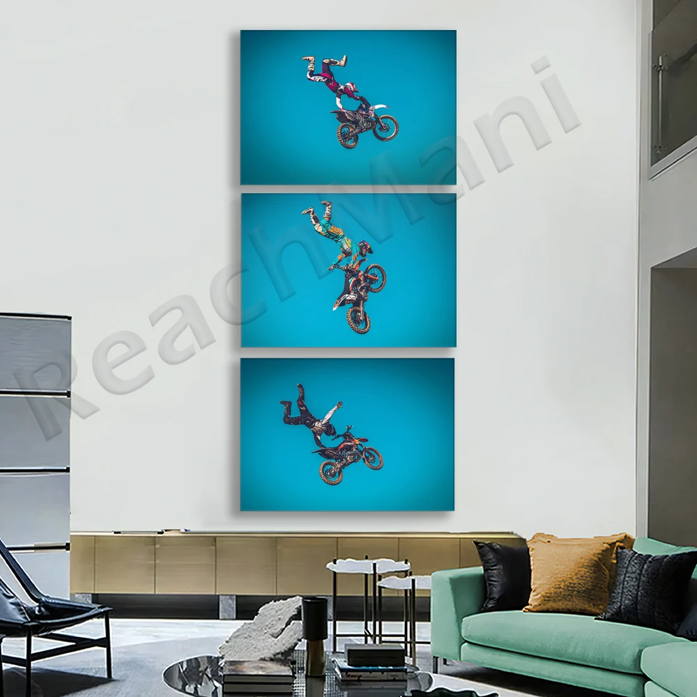 Motocross Jump Freestyle Typographic Poster, Motocross Rider Modern Canvas Painting Boy Wall Art Picture Home Room Decor