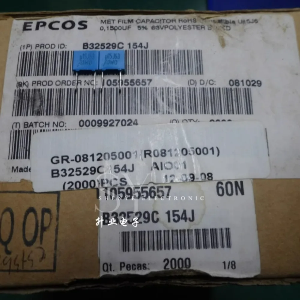 

20PCS EPCOS 0.15uf/63v 150nf u15 154 Brand new 5MM film capacitor B32529C154J