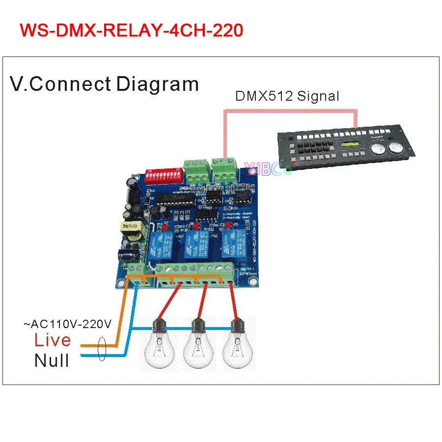 Decoder DMX512 4CH Interruttore relè a 4 canali 110 V-220 V AC Controller dimmer DMX WS-DMX-RELAY-4CH-220 per nastro striscia led RGBW