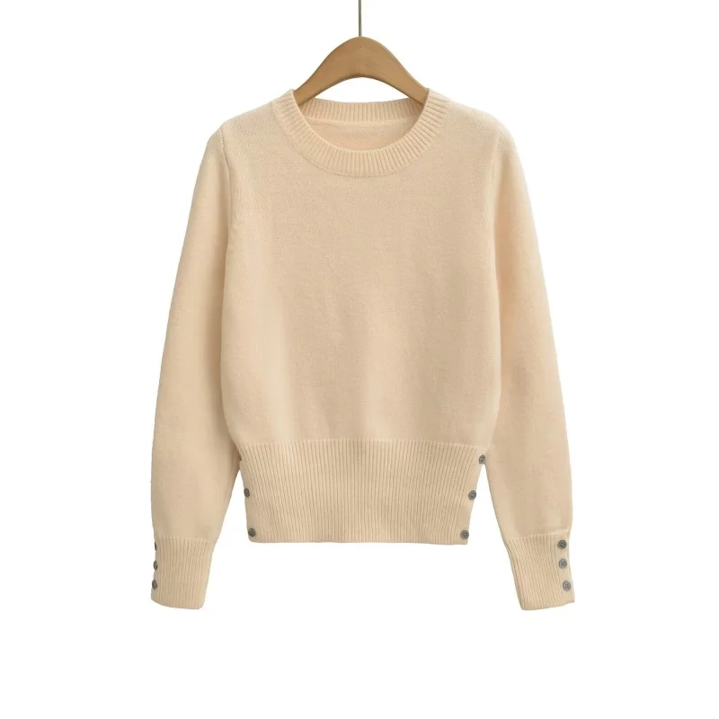 Top de Punto Multicolor Hoado con Cuello Redondo y Puños con Cuentas, Estilo Lujoso, Suave y Cómodo, Prenda Versátil para O...