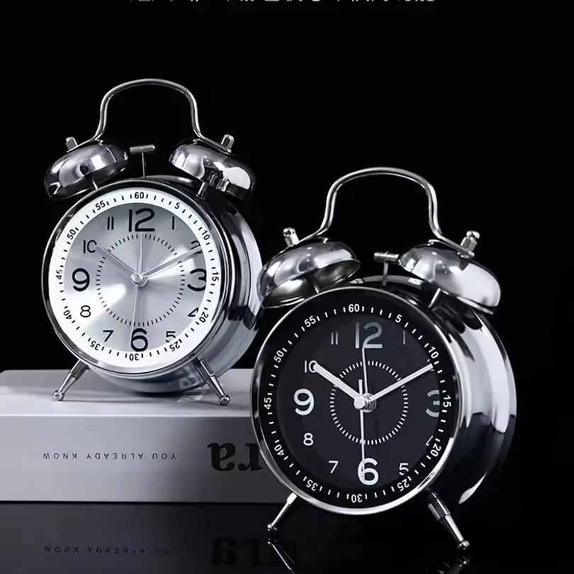 4 Inch Twin Bell Loud Alarm Clock Metal Frame 3D Dial with Backlight Battery Operate Desk Table Alarm Clock for Home and Office