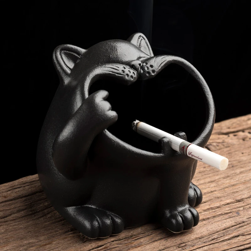 

Taomi Cute Small Animal Ashtray Personality Trend Cartoon Cat Car Prevent Fly Ash Ceramic Household Large Ashtray