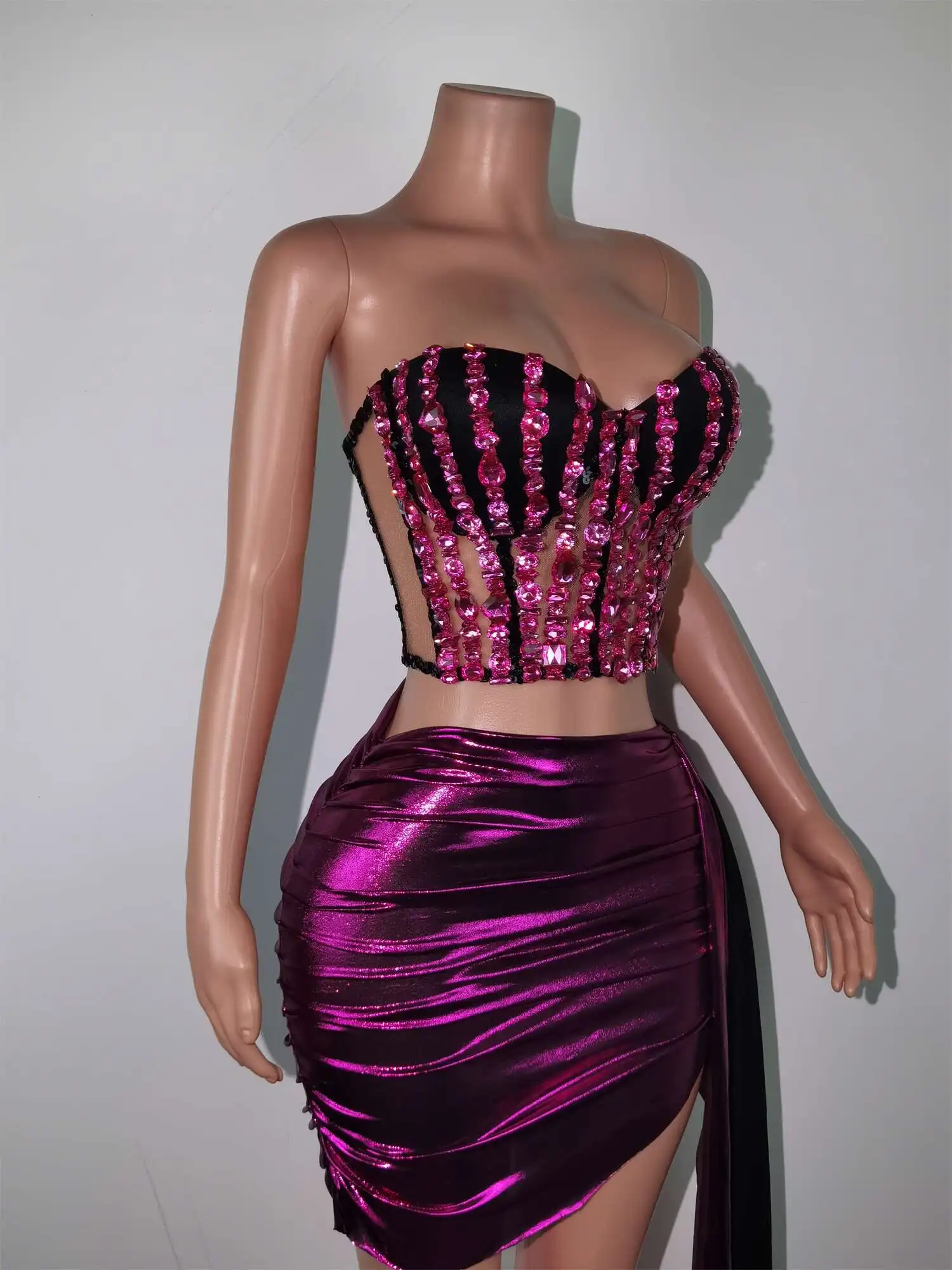 Vestido corto de diamantes de imitación brillantes para mujer, conjunto de 2 piezas, ropa de fotografía para fiesta de noche, graduación, celebración de cumpleaños