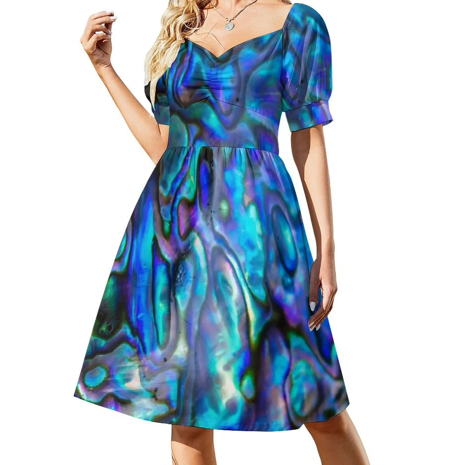 مجردة باوا شل الملمس نمط مصقول باوا شل البوهيمي أكمام فستان متعدد طباعة شاطئ عطلة فستان الحفلات جديد