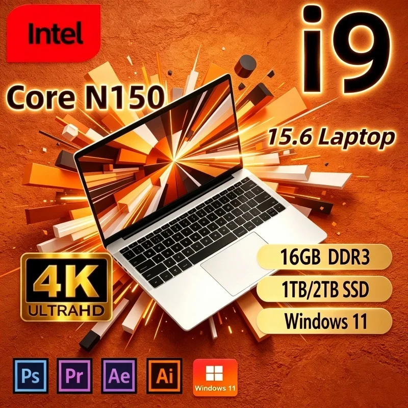 New 2026 Hot 15.6" Ultra‑Light Laptop Intel Core I9‑N150 32GB 2TB Win11 Portable Gamer Business Office Notebook