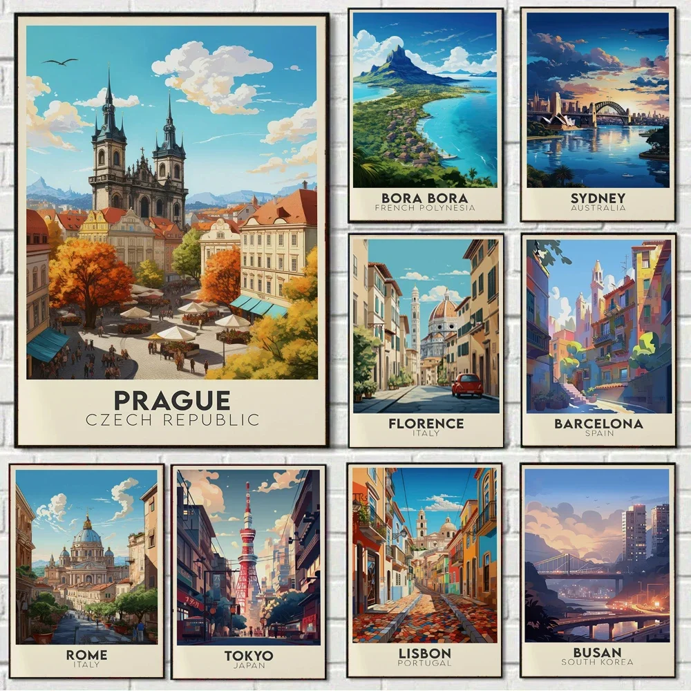 Global Travel Art Posters, Lisbon, Amsterdam,Maldives,Edinburgh,Sydney, Vintage City Travel Murals, Travel Gifts, Home Decor