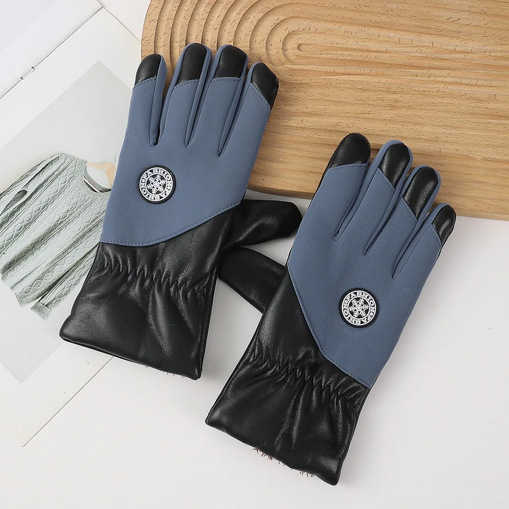 Men's Winter Thermal Gloves PU Leather Windproof Touchscreen Anti-Slip Driving Motorcycle Warm Outdoor Gloves for Cold Weather