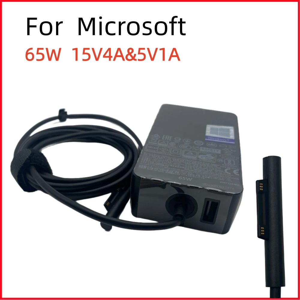 Cargador adaptador de CA de 15V 4A 5V 1A 65W para Microsoft Surface Book 3/2/1, Surface Go Tablet compatible con fuente de alimentación para ordenador portátil modelo 1706