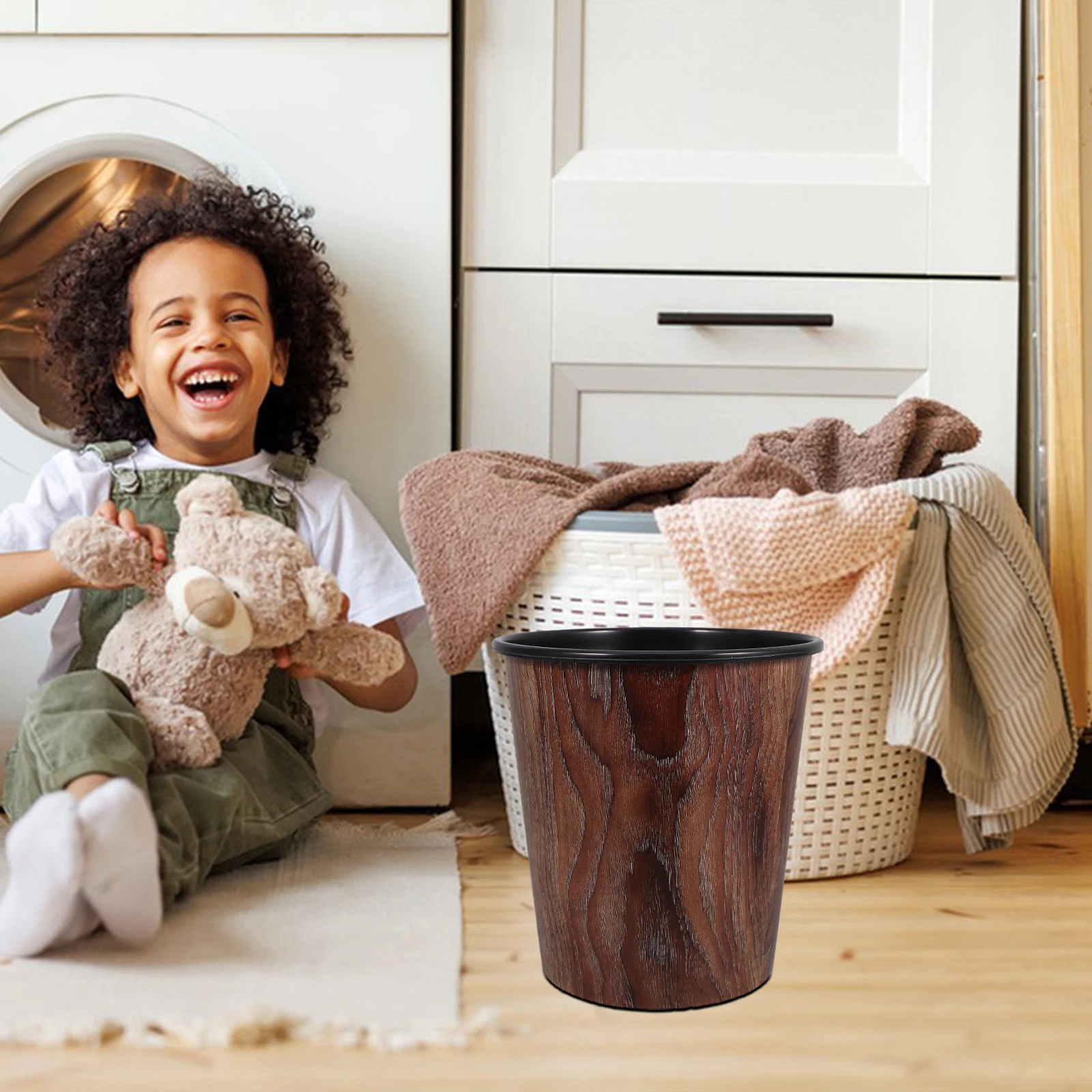 

Wooden Grain Trash Can Large Capacity Kitchen Garbage Bin Home Hotel Living Room Bathroom Waste Basket Rubbish Container