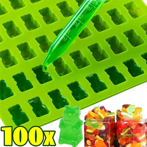 50/100 Grids Silicone Gummy Mini Bear Molds Cute Fondant Pastry Chocolate Candy Maker Cake Decorating Tools DIY with 2 Droppers