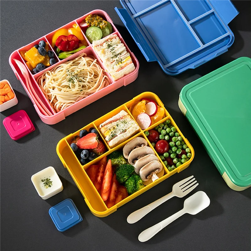 

PZHI-Bento Lunch Box Kids, Bento Box Lunch Box Adults With 5 Compartments And 1 Salad Dressing Containers, Snack Box
