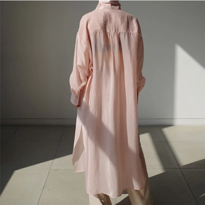 SuperAen Loose Oversized Long Sleeved Shirt Cardigan Irregular Shirt Casual Summer Long Shirt Dress