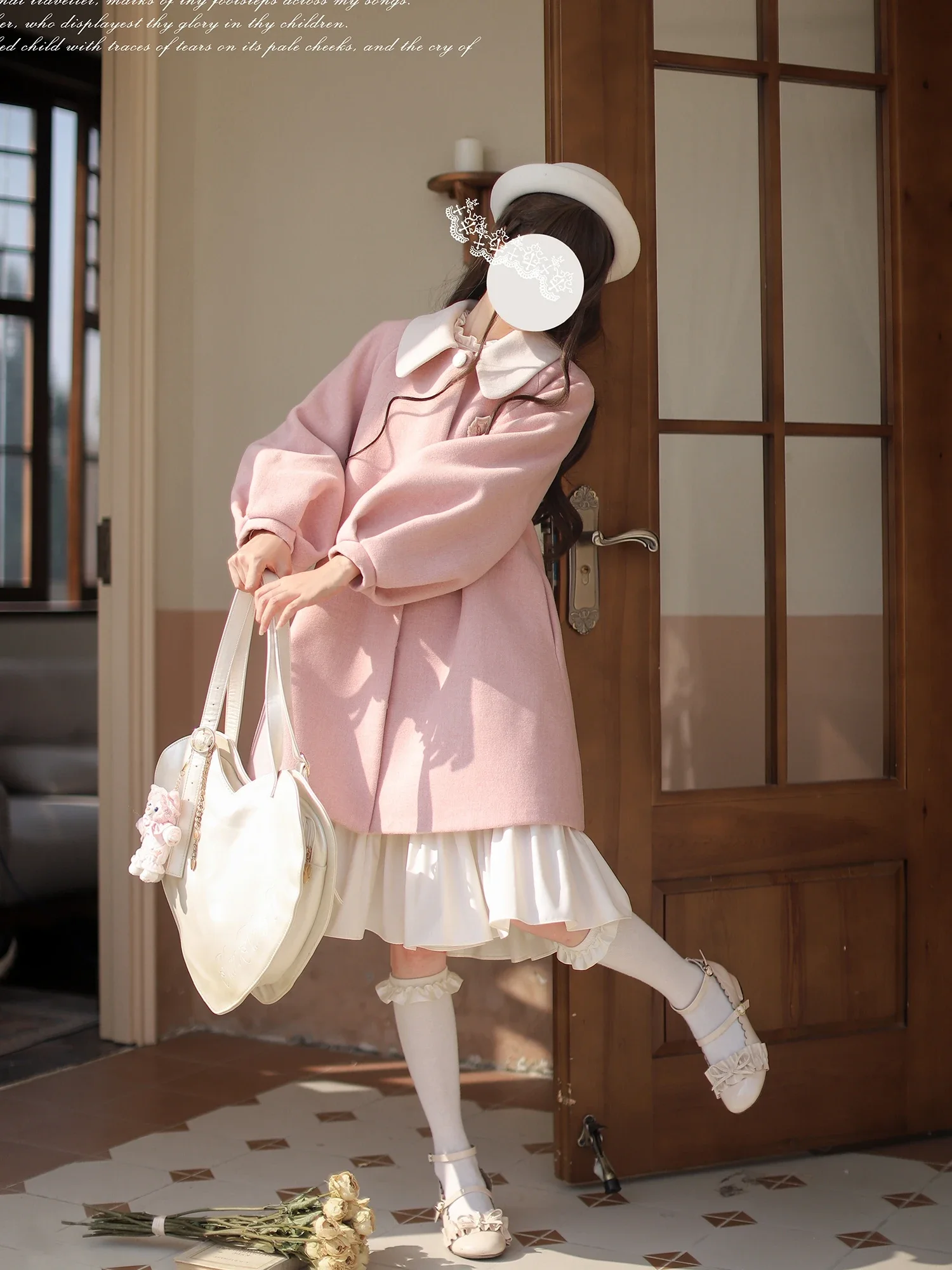 Original Girly Sweet Lolita Woolen Coat Jackets Women's Autumn and Winter Loose Mid-length Overcoat Lady Y2k Long Sleeve Dress