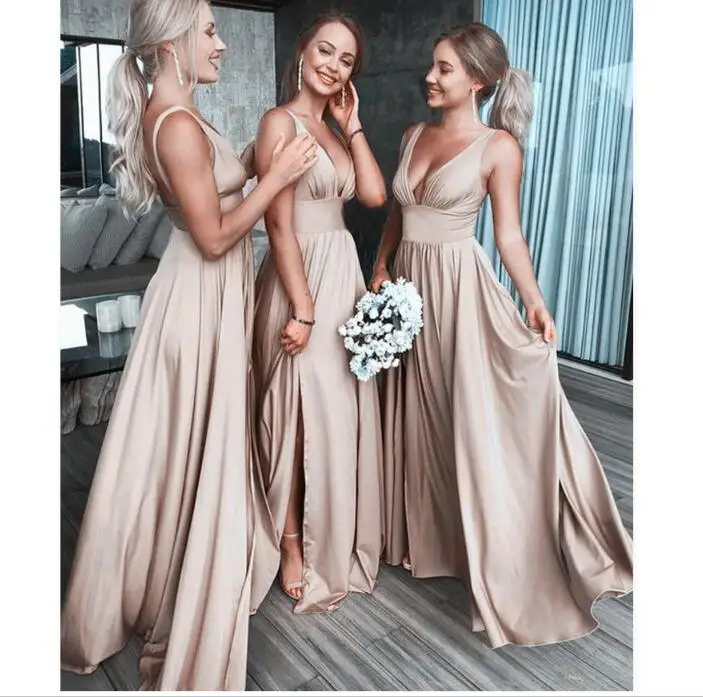 

New Summer Boho Dresses Pleated Deep V neck Floor length Beach Wedding Guest Party Gowns Long Dress