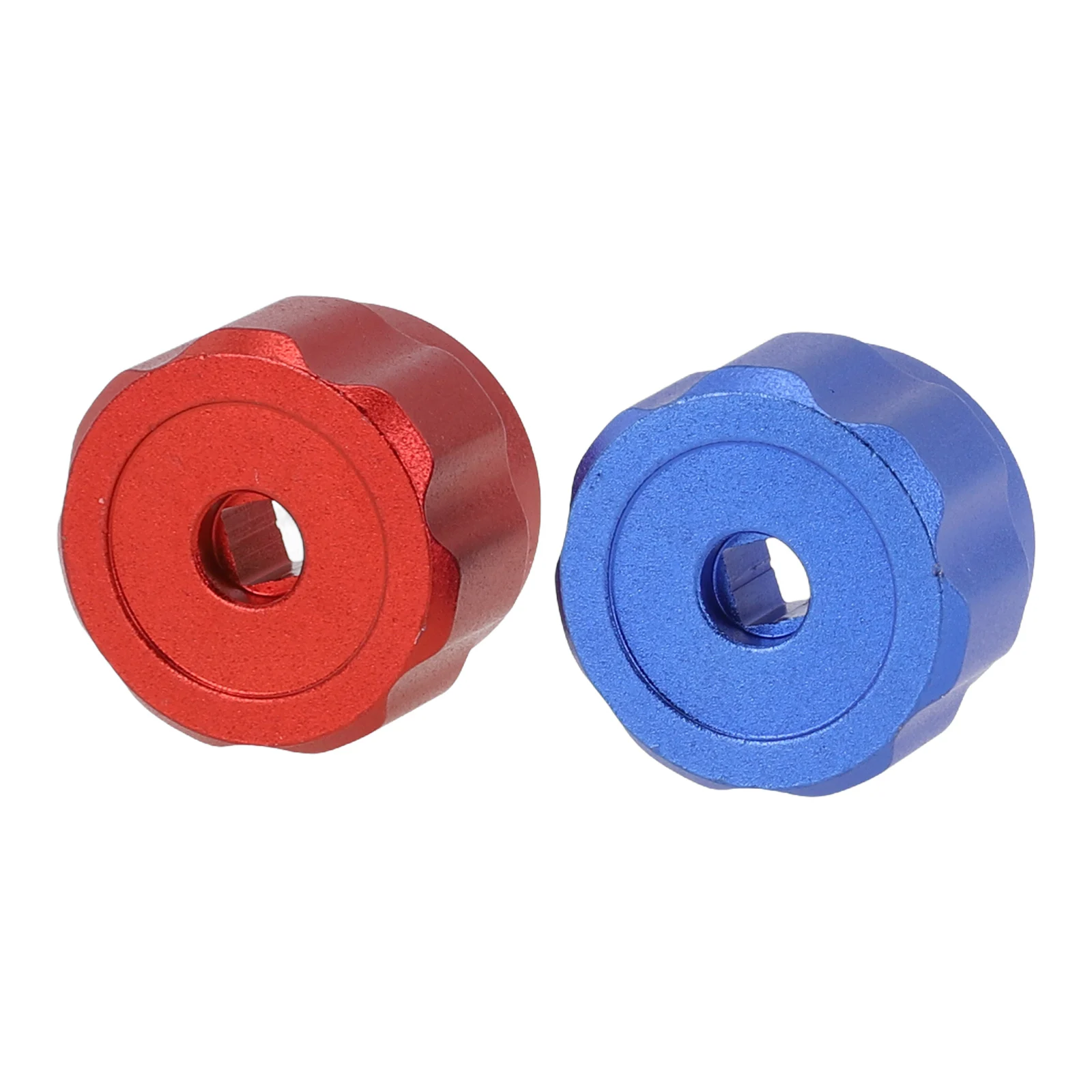 Maniglie con manopola 2 X (rosso + blu) maniglia per ruota rotonda, maniglie per rubinetti manometri per collettore manopola in lega di alluminio rosso blu