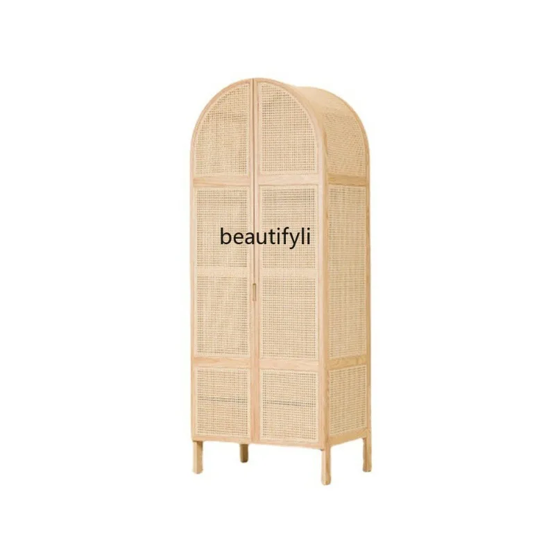 Japanese Style Rattan Wardrobe Retro Homestay Hotel Cabinet Small Apartment Home Bedroom Double Door Storage Locker