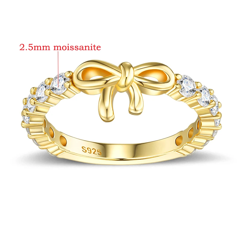 Smyoue Cute 2.5mm Excellent Cut Bowknot Rings for Women Half-eternity Matching Band Wedding Jewelry 925 Sterling Silver Gifts