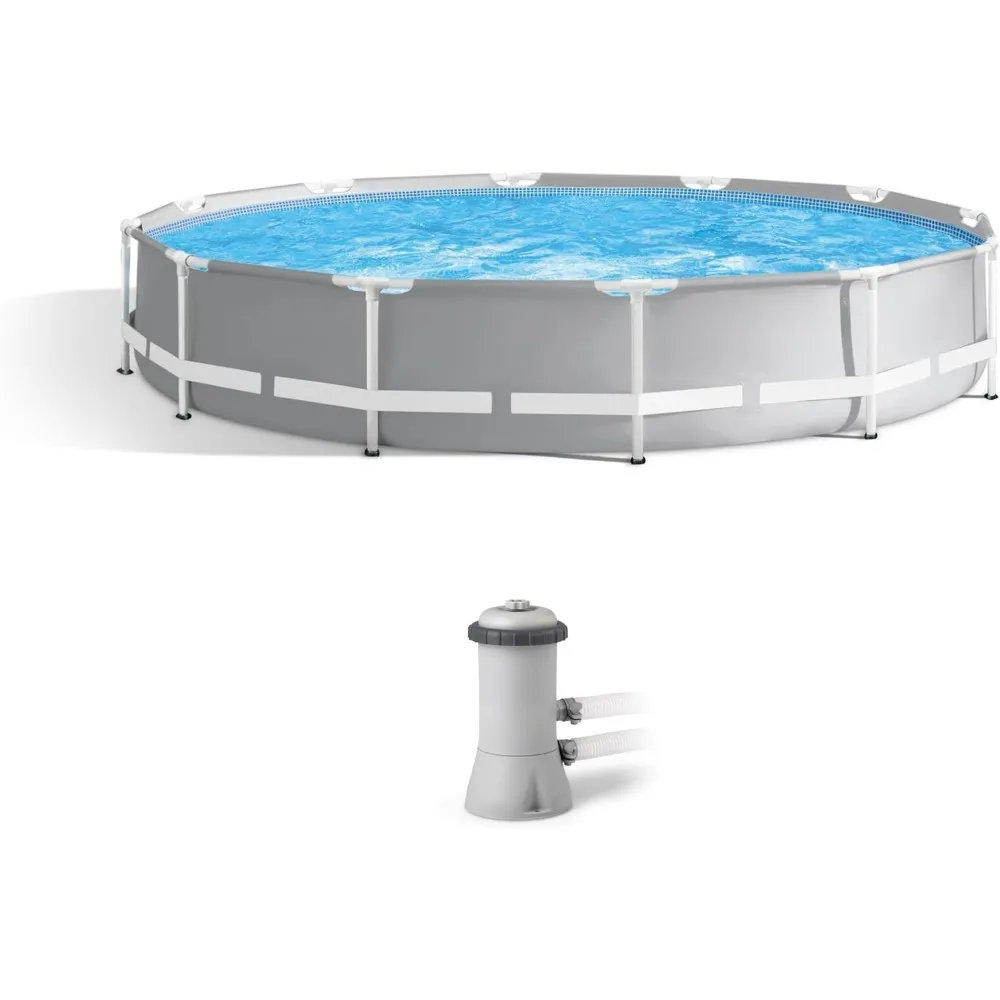 Prism Frame Premium Above Ground Swimming Pool Set: 12ft x 30in – Includes 530 GPH Cartridge Filter 1718 Gallon Capacity