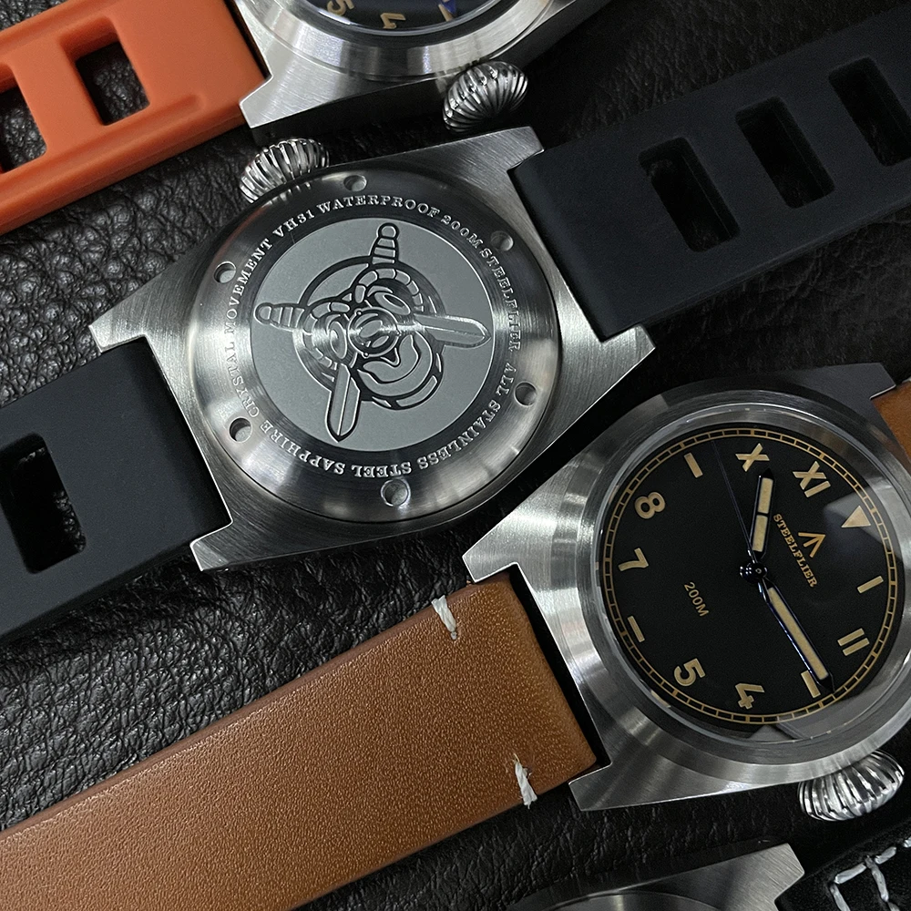 STEELDIVE Men Pilot Watch Military Sport Watch 38mm Quartz Wristwatch 200m Waterproof C3 Luminous Sapphire  VH31