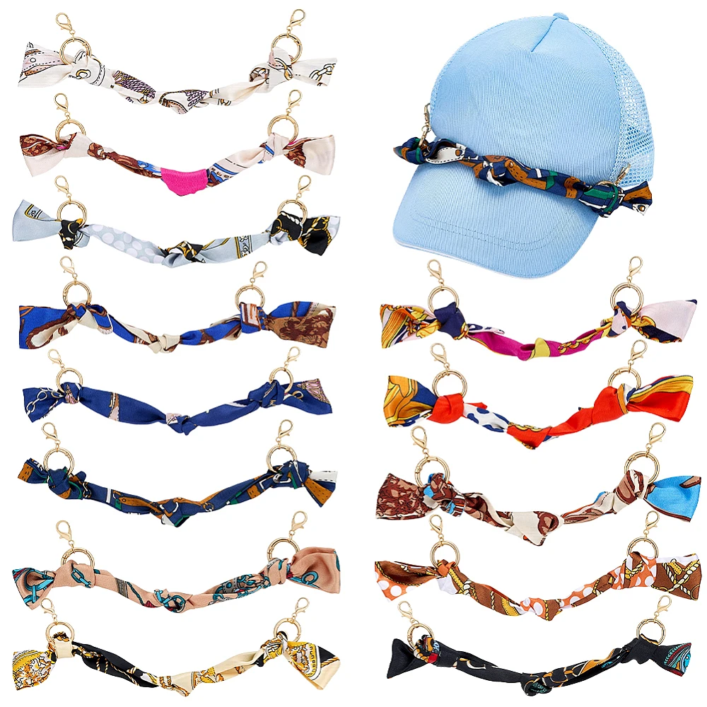 13 Styles Silk Trucker Hat Chains 11.4 Inch Silk Scarf Style Hat Charms Detachable Baseball Cap Charms