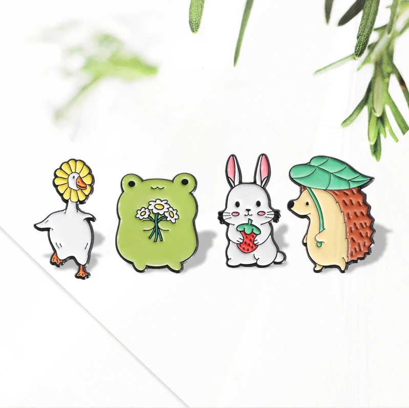 Insignes de revers d'animaux mignons pour enfants, broche en émail, lapin personnalisé, grenouille, kasgehog, oie, pins, cadeau de bijoux pour amis